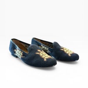 Stubbs & Wootton Needlepoint Turtle Loafers Black Slipper Flats Size 7.5